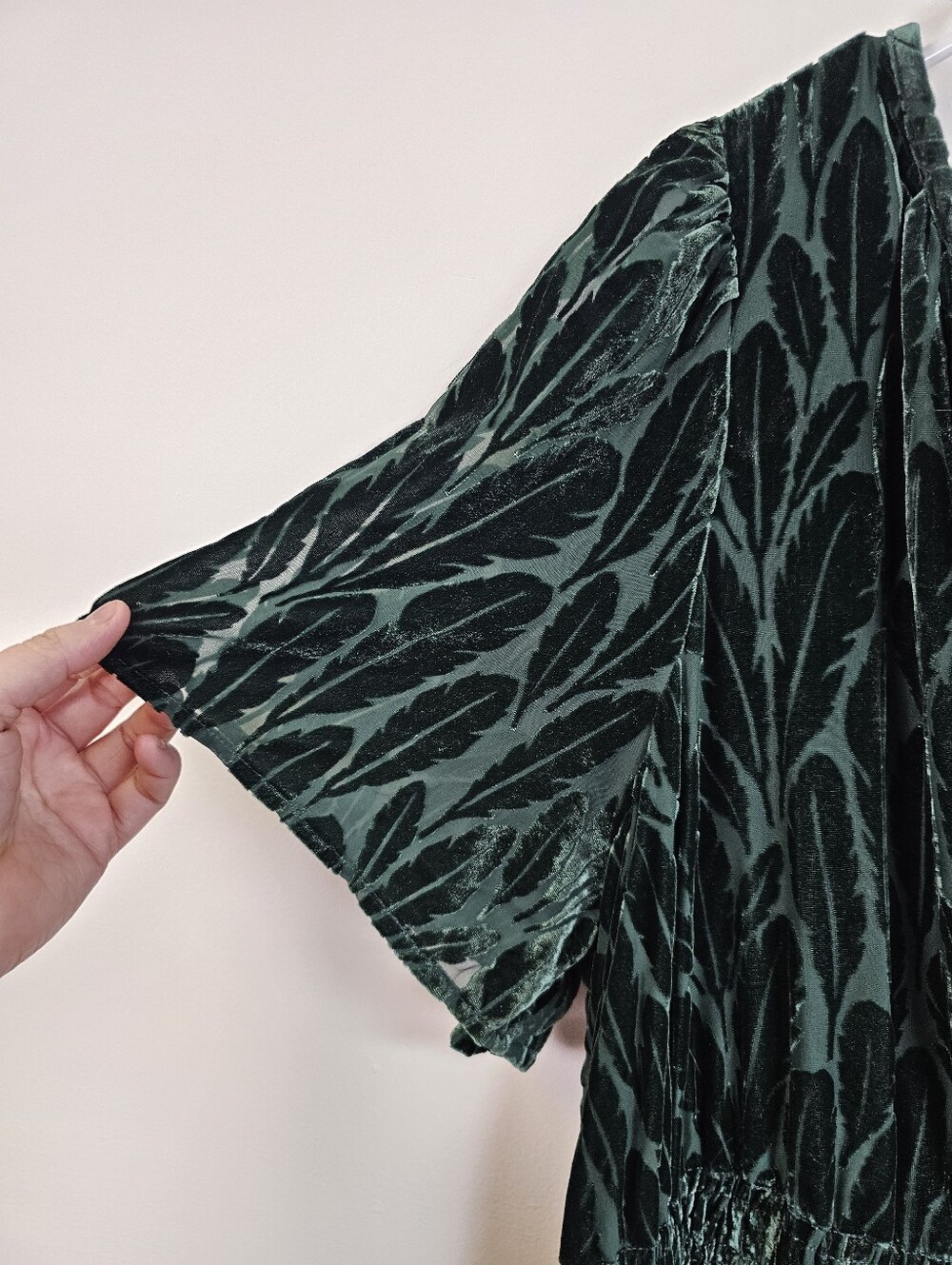 Anthropologie Summerset Velvet Burnout Feather Print Maxi Tiered Dress - Picture 6 of 10